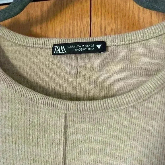 Zara Tan Knit Short Sleeve Mini Dress Medium - Picture 3 of 6